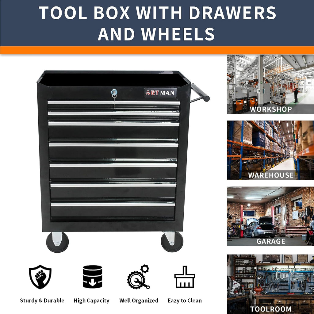 7-Drawer Rolling Tool Cart, Tool Box on Wheels,Lockable Home Repair Tool Storage Organizer, Tool Chest Cabinet for Mechanic, Garage