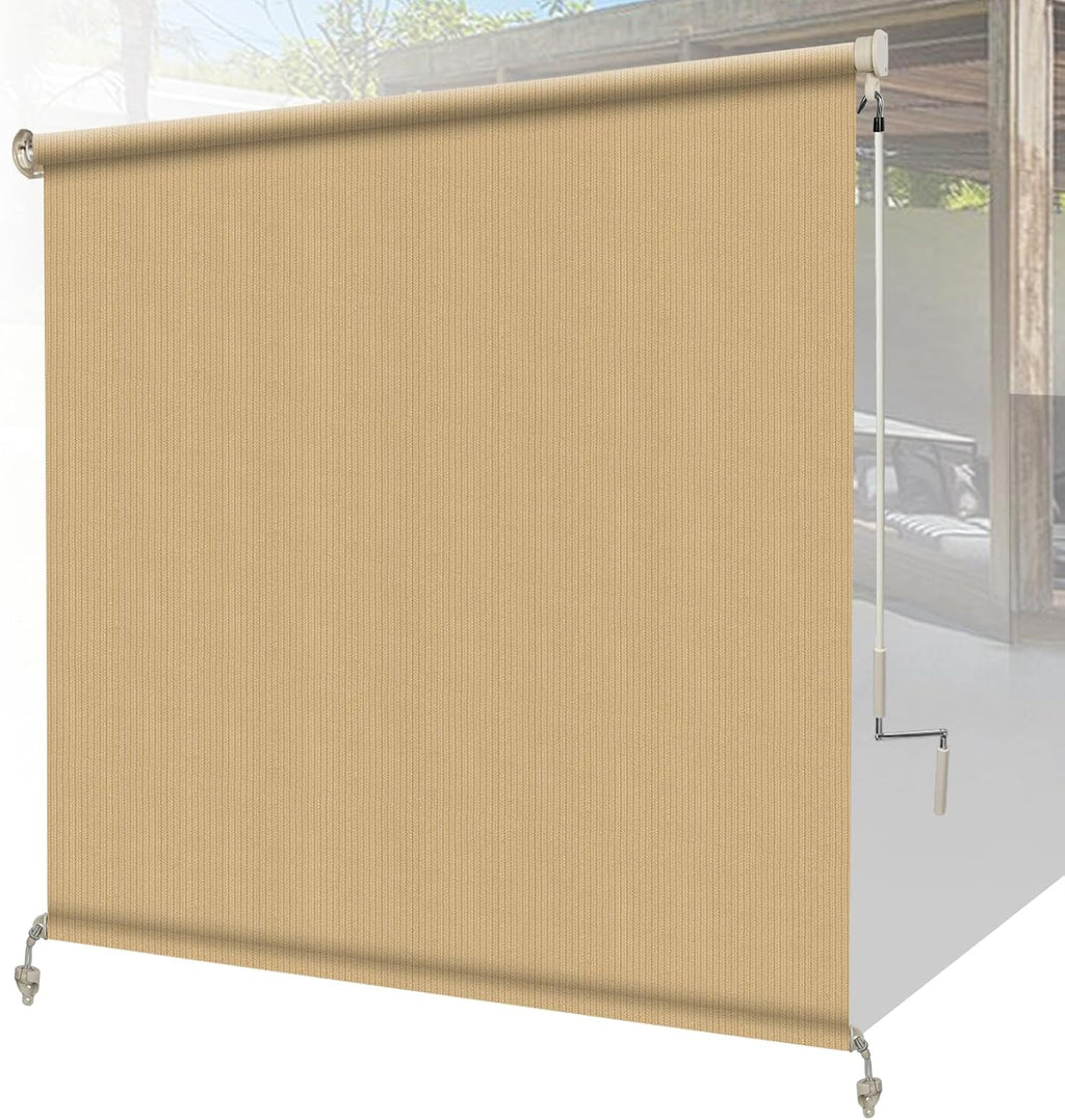 Shade&Beyond Outdoor Roller Shades 10' W x 8' H, Patio Roll Up Blinds 220 GSM Shade Cloth Roll for Porch Gazebo Pergola Balcony Backyard, Wheat