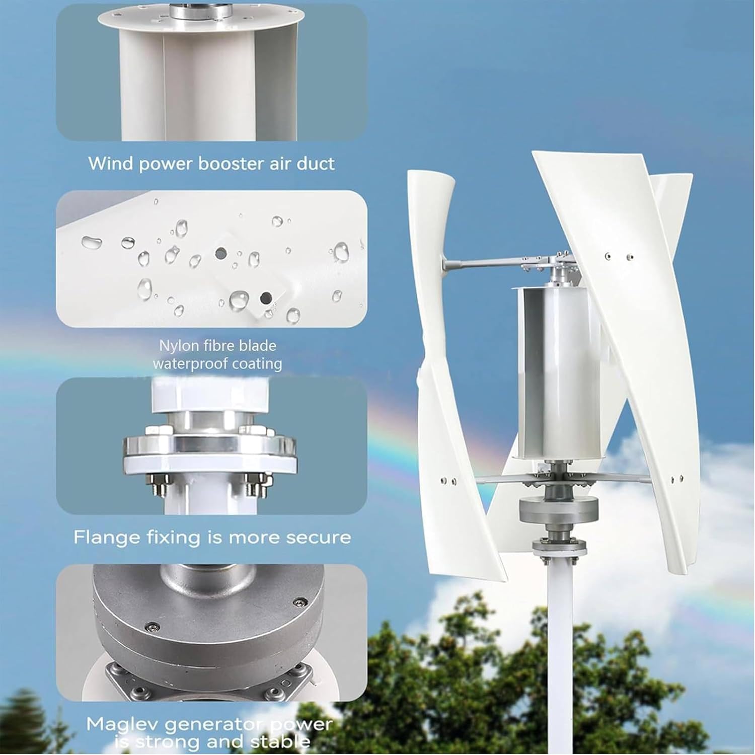 3000W/8000W Vertical Wind Turbine Generator Kit, 12V/24V/48V 3 Blades Helical Magnetic Levitation Shaft Vertical Wind Turbine with MPPT Controller, Suitable for Home Factory Use 12V-3000W
