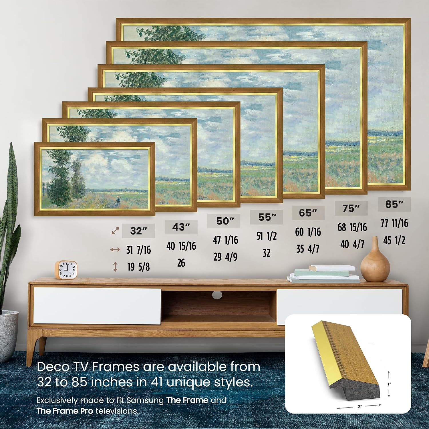 Modern Gold Leaf 43' Slim Deco TV Frame - Compatible ONLY with Samsung The Frame TVs (Fits 2021-2026, LS03A, LS03B, LS03C, LS03D, LS03FA)