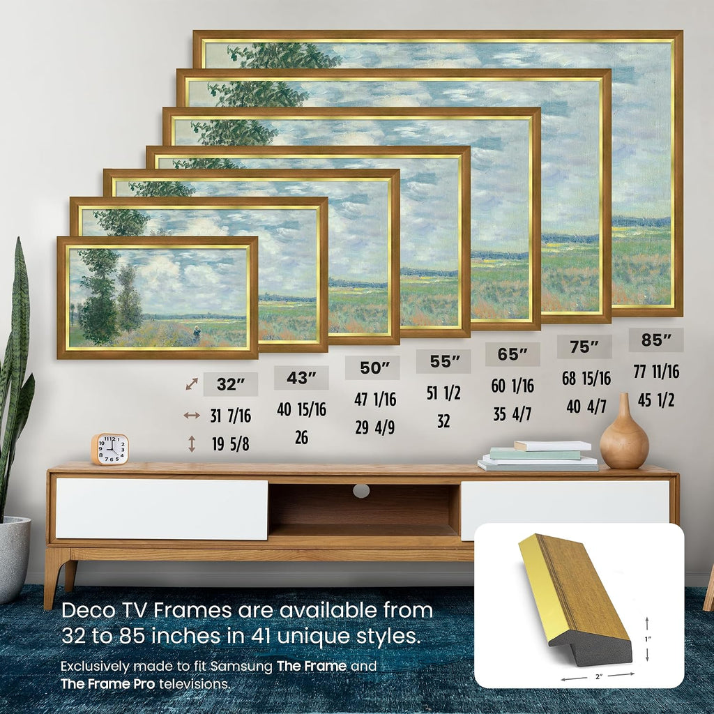 Modern Gold Leaf 85' Slim Deco TV Frame - Compatible ONLY with Samsung The Frame TV and Pro TVs (Fits 2021-2026, LS03A, LS03B,LS03C,LS03D,LS03FA,LS03FW)