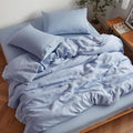 Sijo Stone Washed Organic French Linen Bed Sheet Set, GOTS Certified Organic, Best Cooling Linen Sheet Award by Sleep Foundation, 4 Piece - 2 Pillowcases, 1 Fitted and 1 Flat (Sky, Queen)