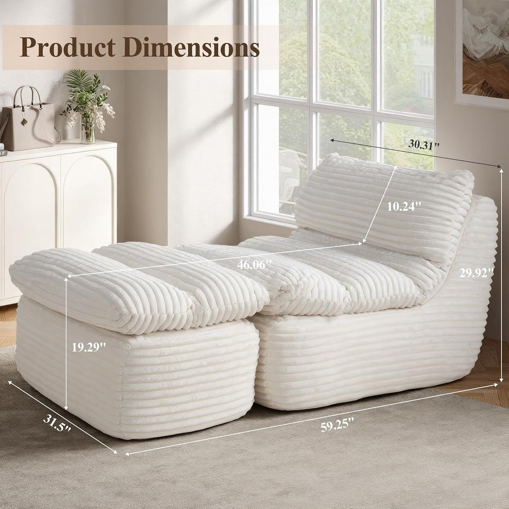 Boneless Chaise Lounge Chair Indoor, Adult Bean Bag Chair with Compressed Memory Foam, Comfy Back Support Sofa Bed Couch for Living Room Bedroom Office Apartment, No Assembly