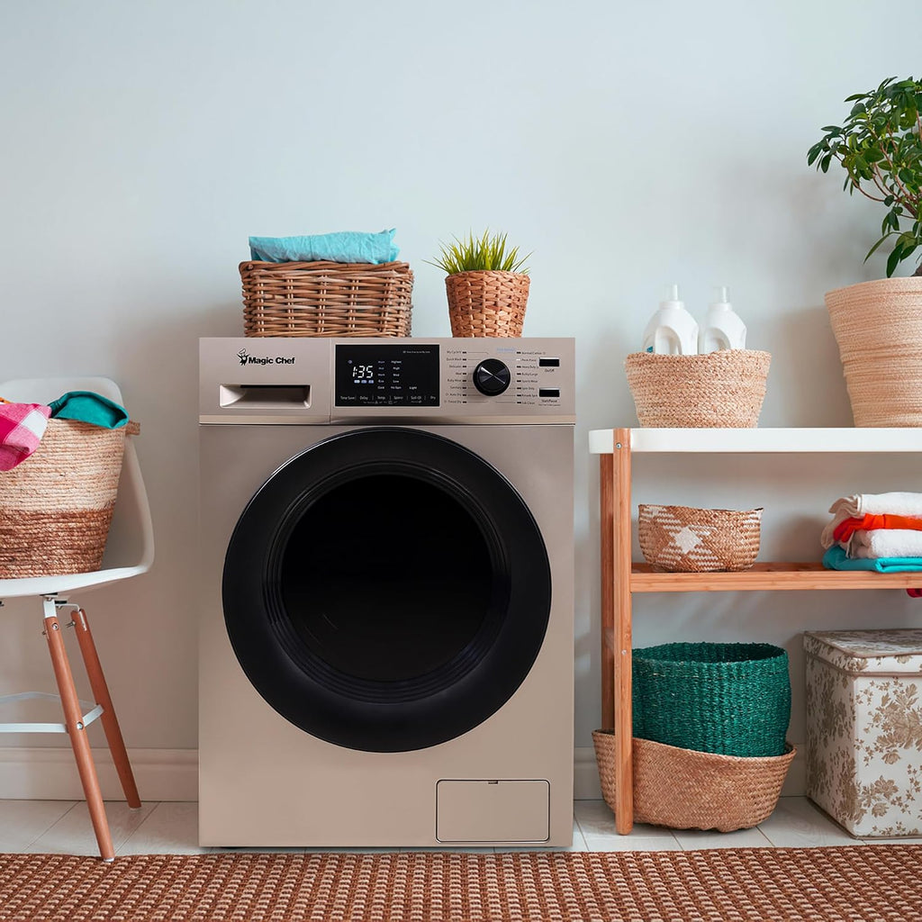Magic Chef MCSCWD27G5 24 Inch Standalone Front Loading Combination Washer and Dryer with LED Display, 14 Wash Cycles, and Stainless Steel Inner Drum