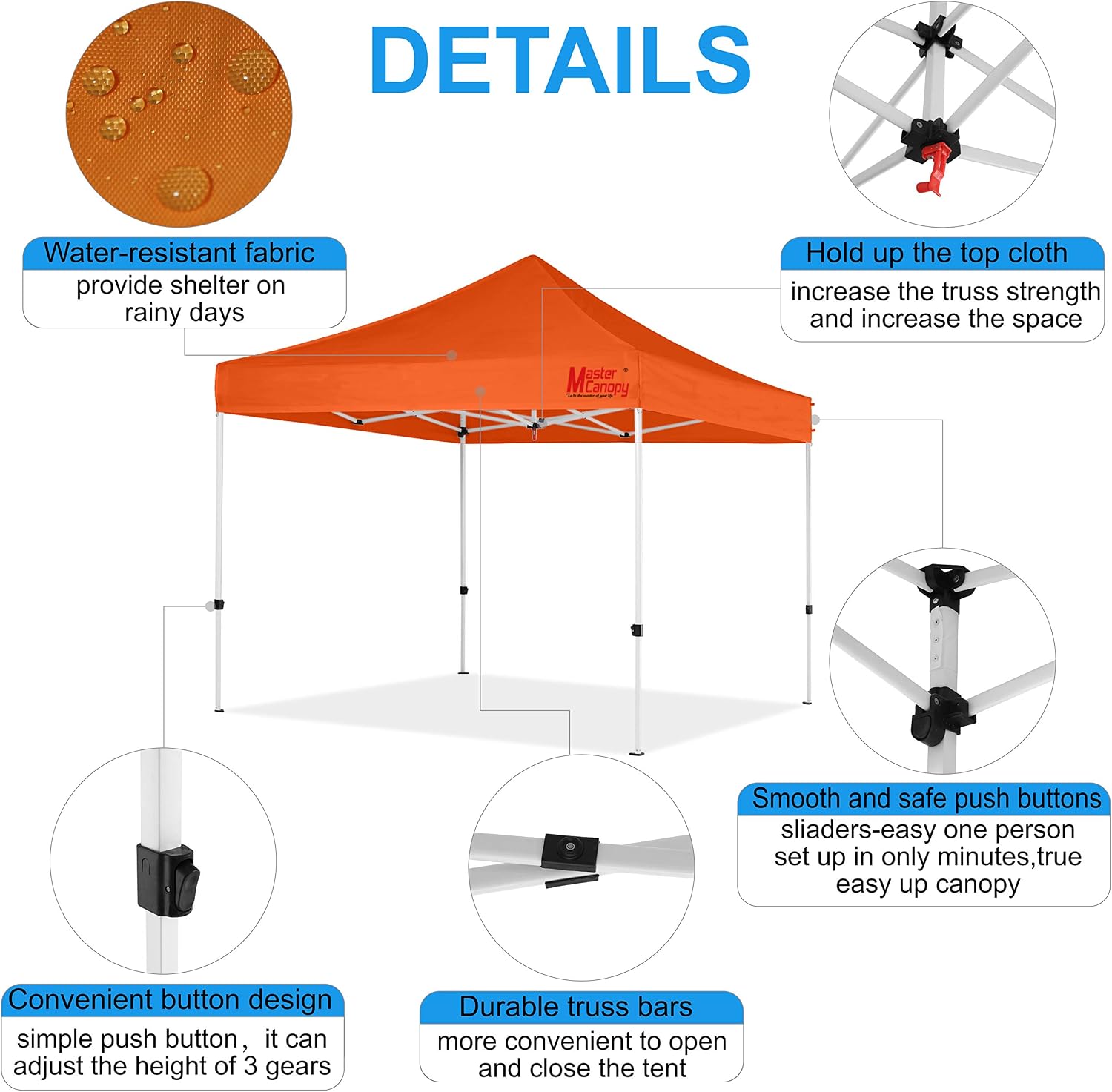 MASTERCANOPY Pop Up Canopy Tent Commercial Grade 10x12 Instant Shelter (Orange)