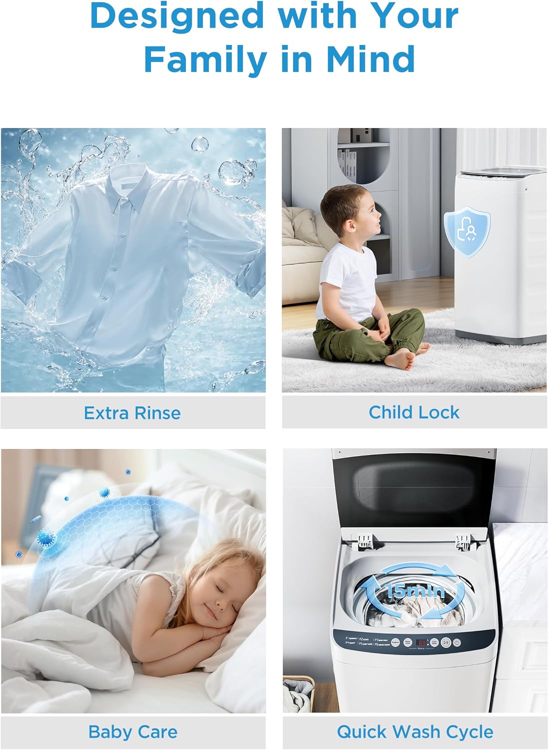 Midea Portable Washing Machine, 0.9 cu. ft with 6 Cycles, Drum Clean, Quick, Stainless Steel Tub, Transparent Lid, LED Display Washing Machine, White
