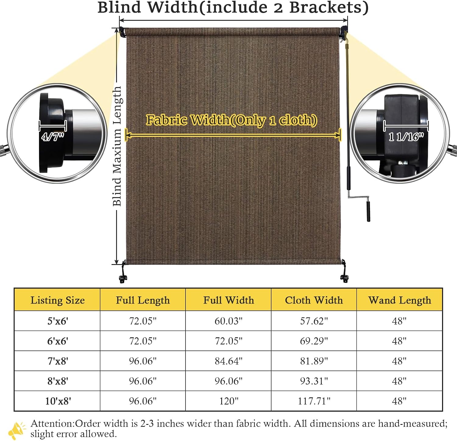 10' W x 8' H Outdoor Roller Shades, Cordless Patio Roll Up Outdoor Blinds with 2 Poles & 1 Fabric, Exterior Sun Shade Cloth for Porch, Gazebo, Balcony, Pergola, Mocha