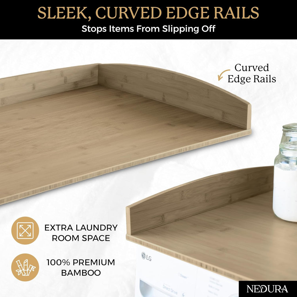Nedura Washer Dryer Countertop w/Anti-Vibration Pads & Curved Edge Rails, Premium Bamboo Laundry Countertop, Washer Dryer Topper, Laundry Room Organization, Laundry Room Accessory - Driftwood
