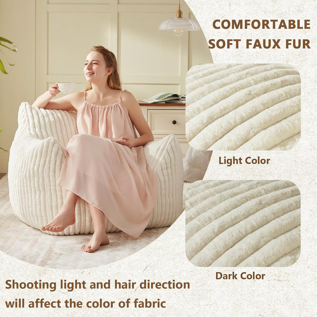 Achicsofar Giant Bean Bag Chairs for Adults Teens, Large Bean Bag Sofa Chairs with Filling Comfy Fuzzy BeanBag Chair with Armrests for Bedroom Living Room Reading