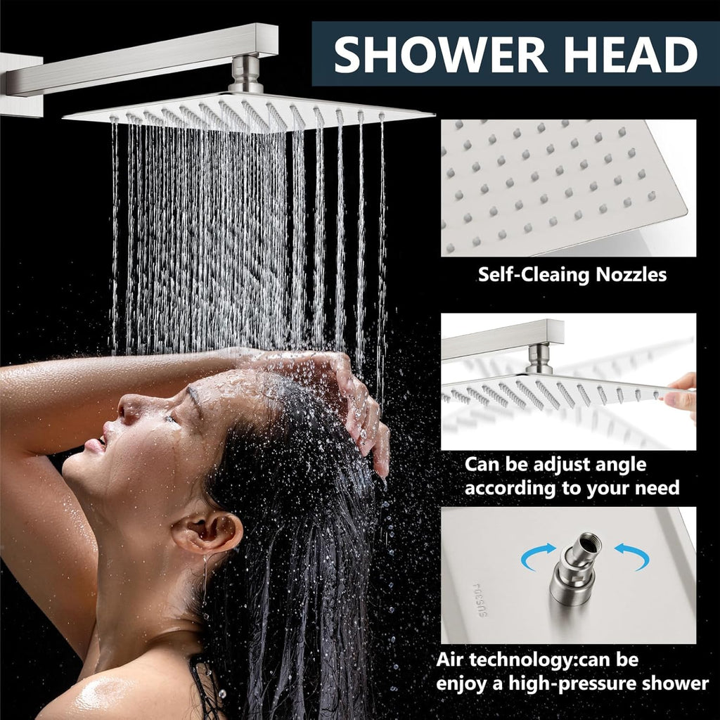 Aolemi Shower Faucet Set Rain Shower System with Handheld Spray Bathroom Shower Combo Rough-in Valve and Shower Trim Kit Included Brushed Nickel 10 Inch Wall Mount Shower Head