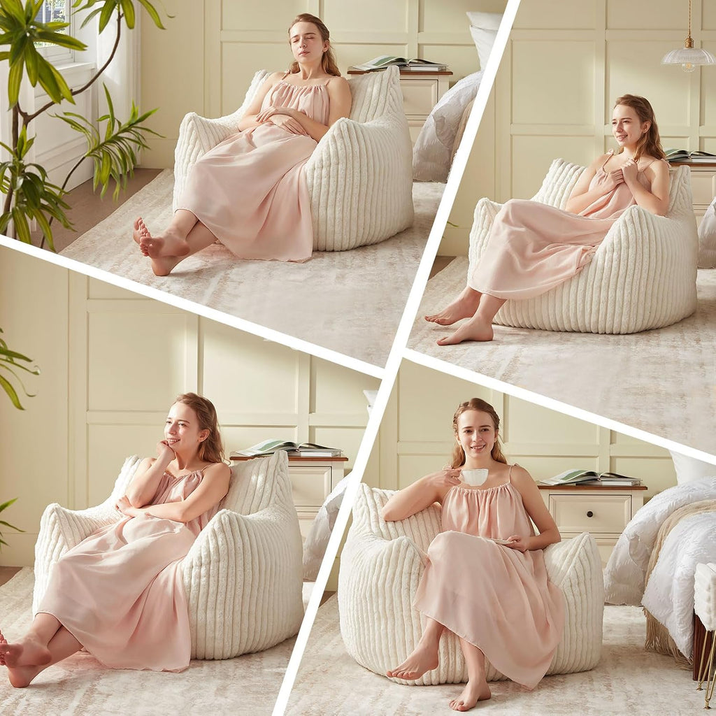 Achicsofar Giant Bean Bag Chairs for Adults Teens, Large Bean Bag Sofa Chairs with Filling Comfy Fuzzy BeanBag Chair with Armrests for Bedroom Living Room Reading