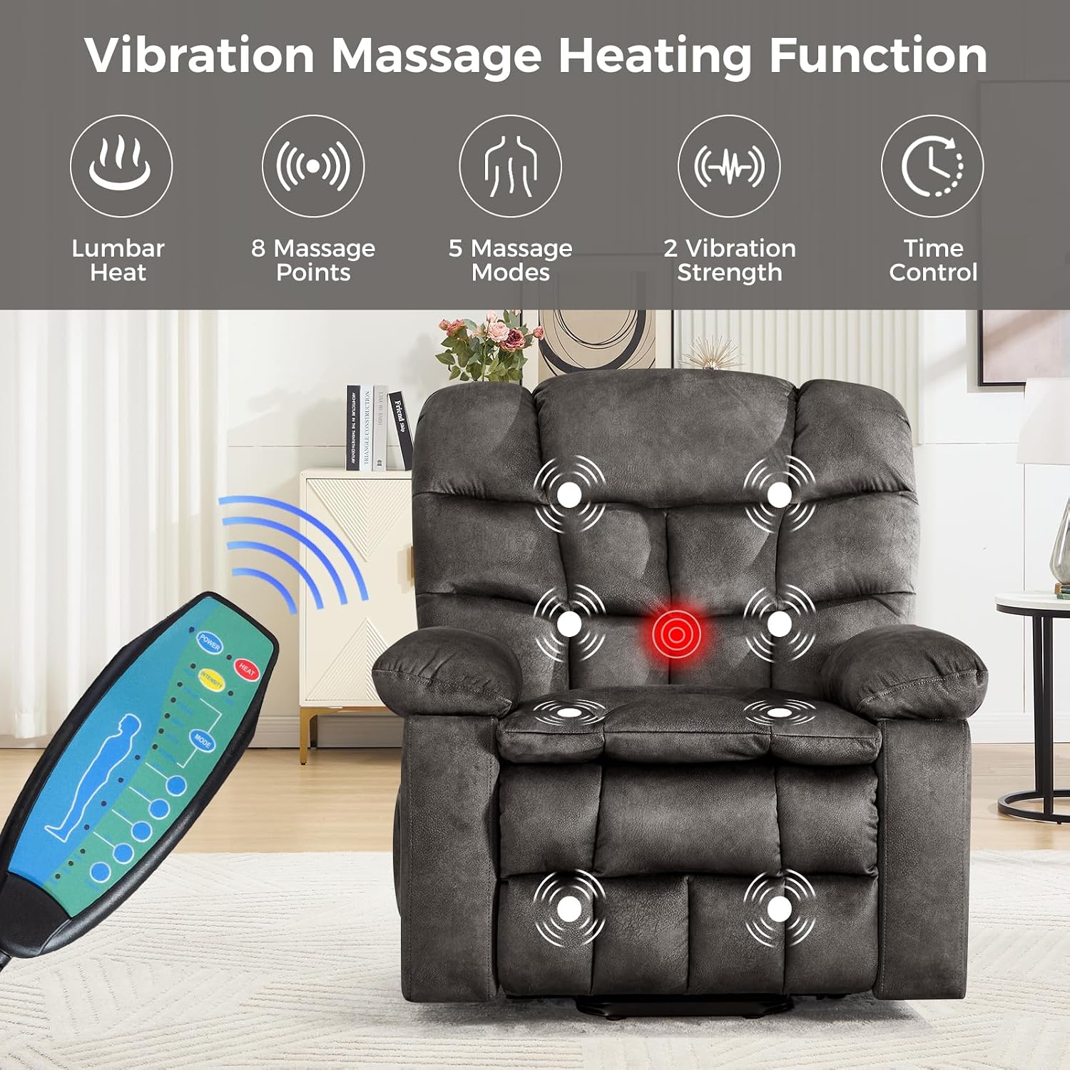 IOMOR Power Lift Recliner Chair for Elderly with Vibration Massage and Lumbar Heating, Overstuffed Electric Lift Chair with 2 Side Pockets and Cup Holders, USB & Type-C for Living Room, Dark Gray