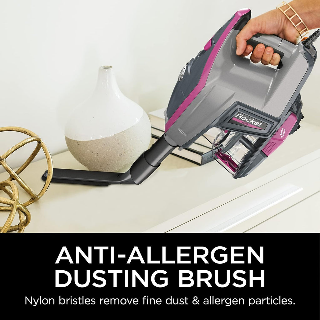Shark HV371 Rocket Pro DLX Corded Stick, Removable Hand Vacuum, Advanced Swivel Steering, XL Cup, Crevice Tool, Upholstery Tool & Anti-Allergen Dust Brush (Fuchsia) (Renewed)