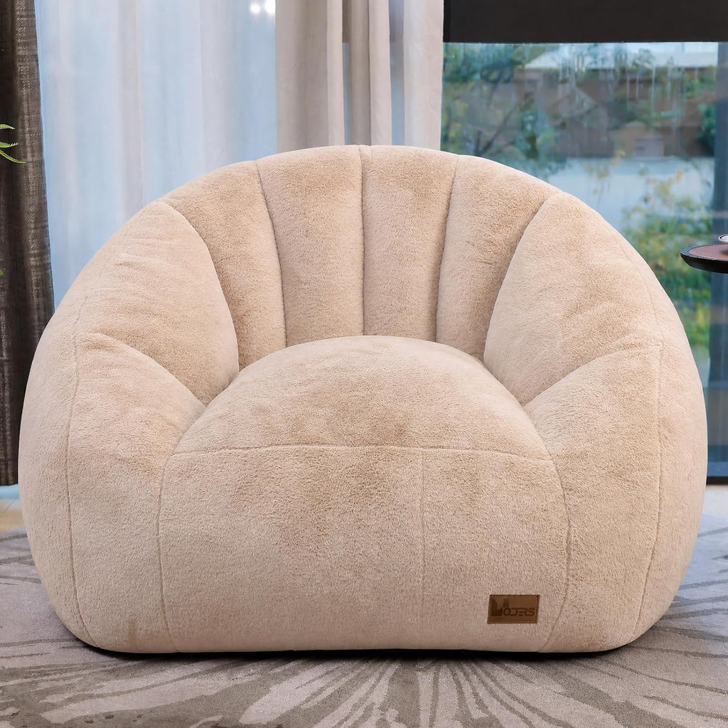 Giant Bean Bag Chair for Adults, Teens and Kids, Cozy Fluffy Corduroy Beanbag Chair with Filler, Large Floor Lounge Sofa for Living Room, Bedroom, Dorm, Gaming and Reading(Khaki)