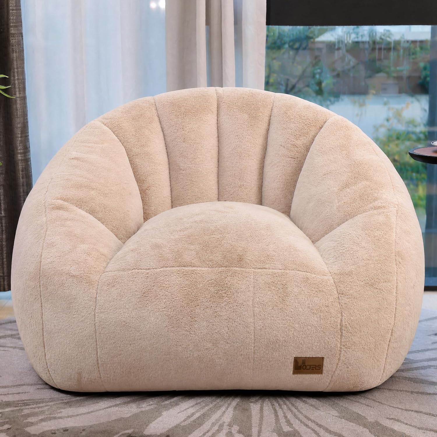 Giant Bean Bag Chair for Adults, Teens and Kids, Cozy Fluffy Corduroy Beanbag Chair with Filler, Large Floor Lounge Sofa for Living Room, Bedroom, Dorm, Gaming and Reading(L-Khaki)