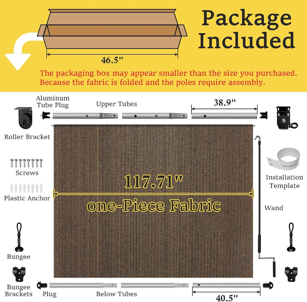 10' W x 8' H Outdoor Roller Shades, Cordless Patio Roll Up Outdoor Blinds with 2 Poles & 1 Fabric, Exterior Sun Shade Cloth for Porch, Gazebo, Balcony, Pergola, Mocha