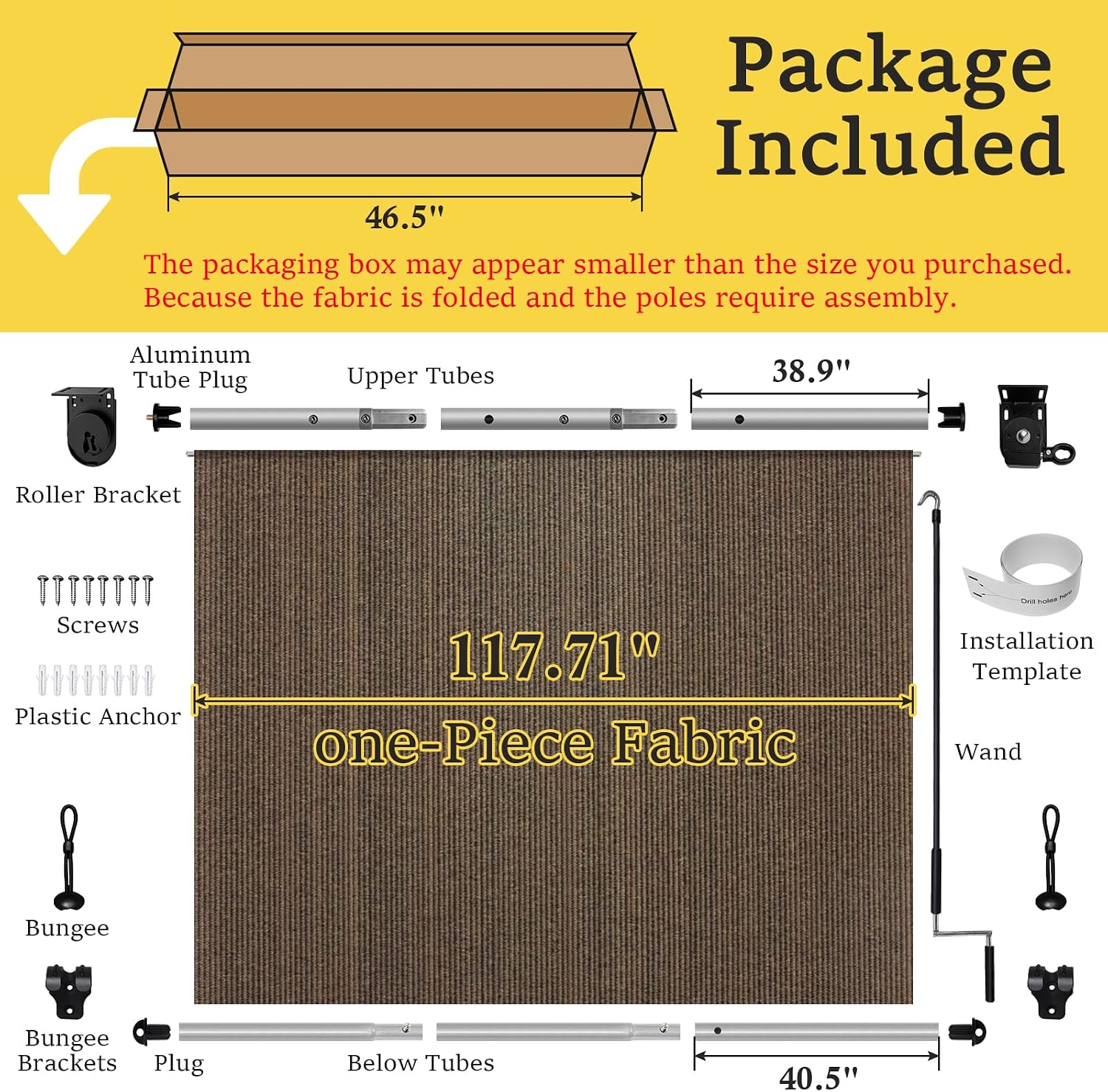 10' W x 8' H Outdoor Roller Shades, Cordless Patio Roll Up Outdoor Blinds with 2 Poles & 1 Fabric, Exterior Sun Shade Cloth for Porch, Gazebo, Balcony, Pergola, Mocha