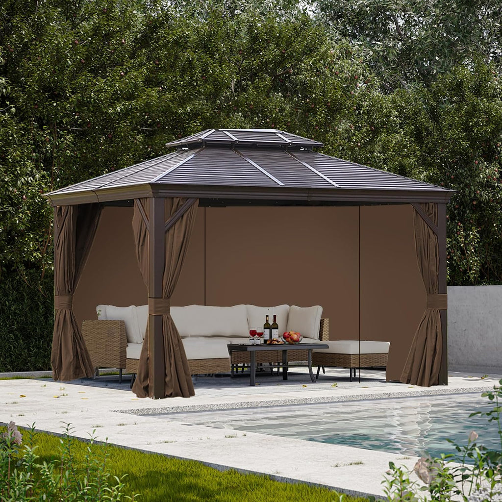 slashome 10'x12' Outdoor Gazebo Curtains Waterproof, Brown Universal Replacement Curtain 4-Panels, Sidewalls with Zipper for Garden, Patio, Yard (Only Curtains)
