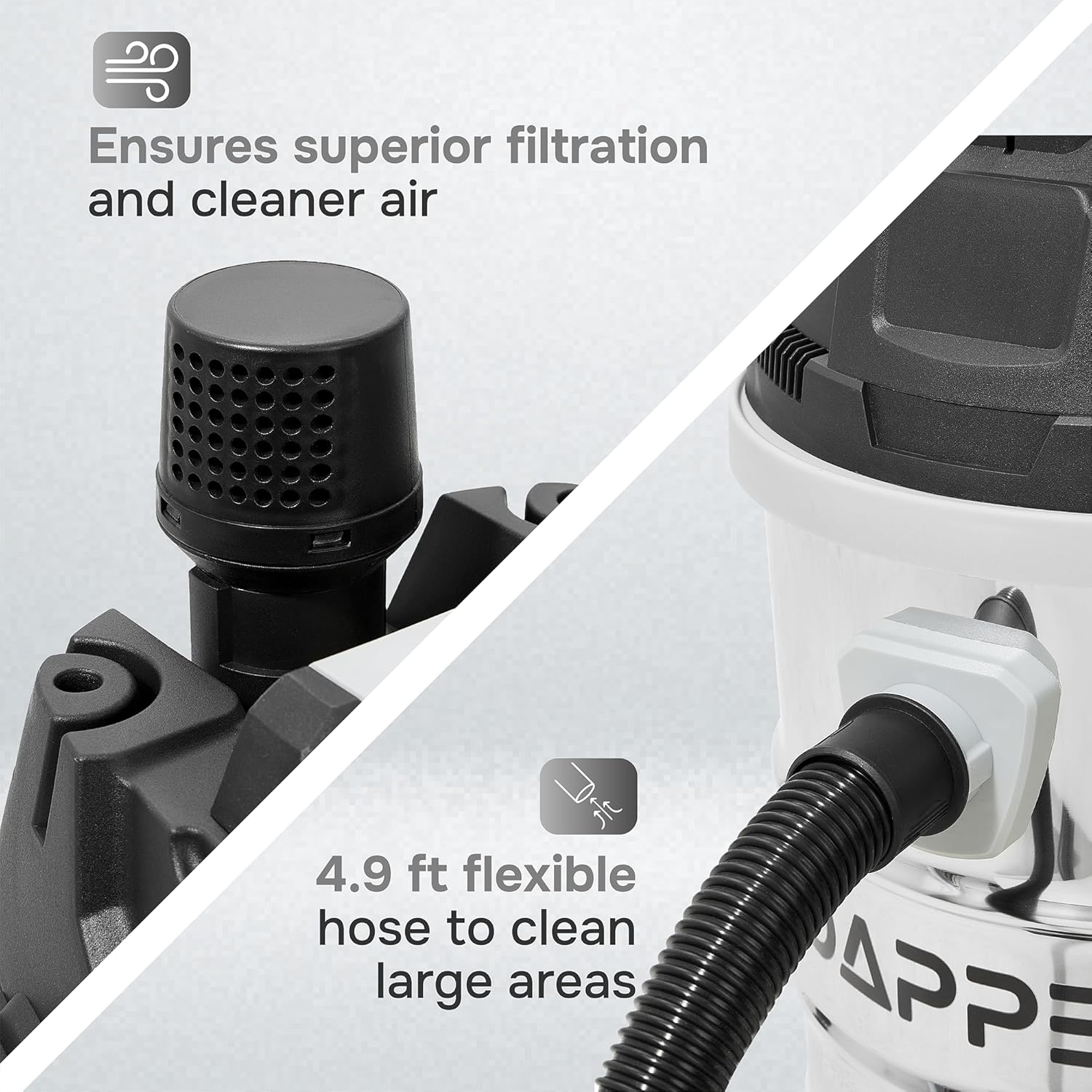 Dapper Supply 10 Gallon 4.0 Peak HP Wet/Dry Vacuum, Stainless Steel Tank, 3 in 1 Function Portable Shop Vacuum with Attachments, Ideal for Jobsite, Garage & Workshop.