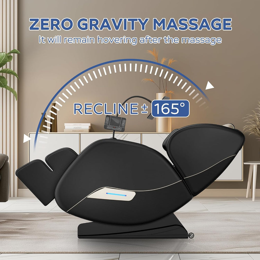 Zero Gravity Massage Chair Recliner with 8 Roller Heads, Full Body Air Pressure System, Heated Waist and Legs, Foot Roller Therapy, Bluetooth Audio, Automatic Programs for Home Office, Black