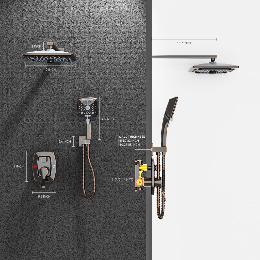 ELLO&ALLO Oil Rubber Bronze Bathroom Shower Faucet Set Mixing Valve and Trim Kit, Complete Shower System with Rough-in Valve