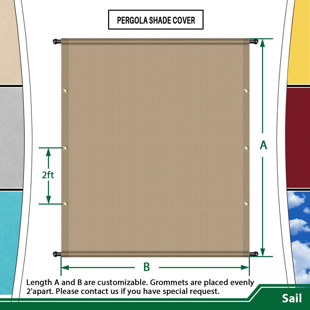 10' x 8' Universal Pergola Shade Cover with Grommets Weighted Rods, Sun Shade Cloth Outdoor Canopy Replacement Cover, Patio Awning for Porch, Backyard, Gazebo, Garden, Sand
