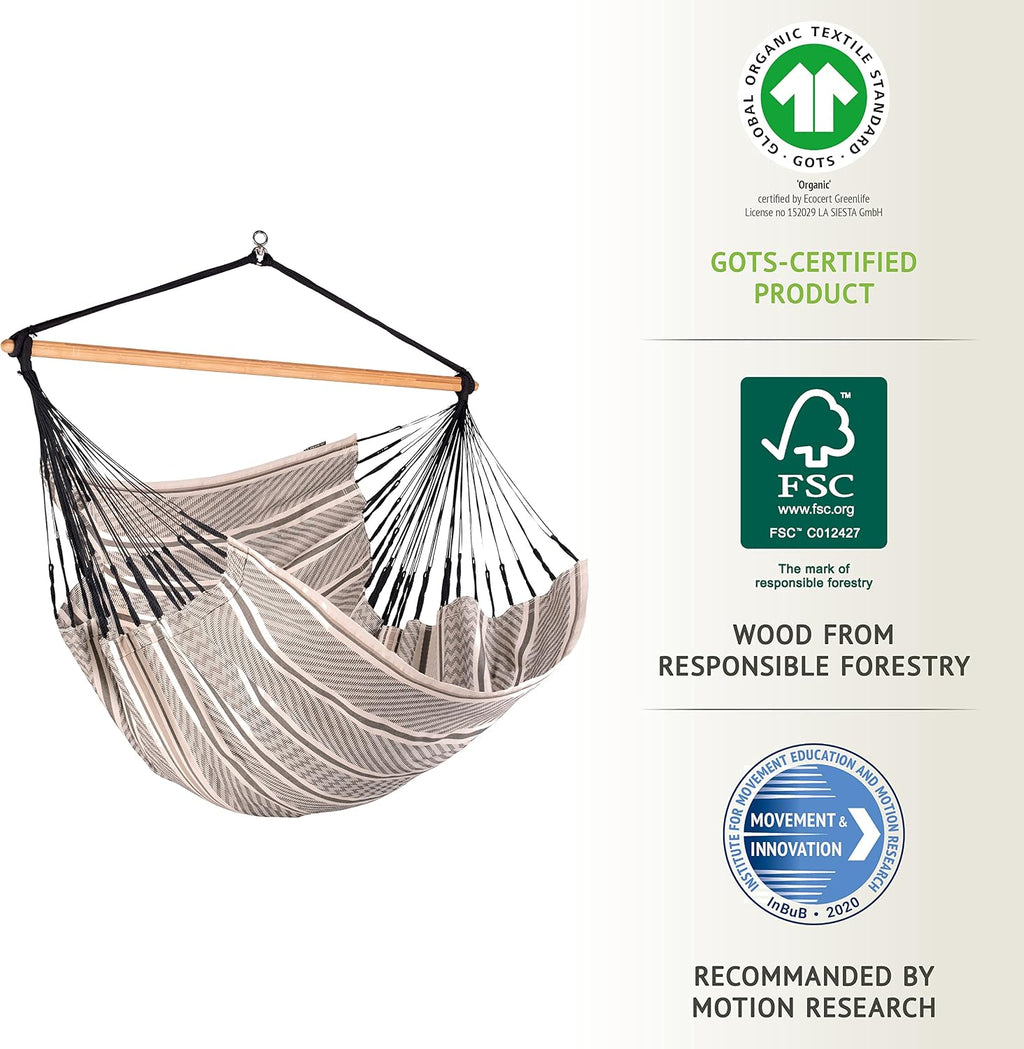 La Siesta® - XL King Habana Cotton Hanging Hammock Chair, Indoor Outdoor Hammock Swing Chair, Boho Hanging Chair Bedroom Patio, Max 355 Lbs, Zebra