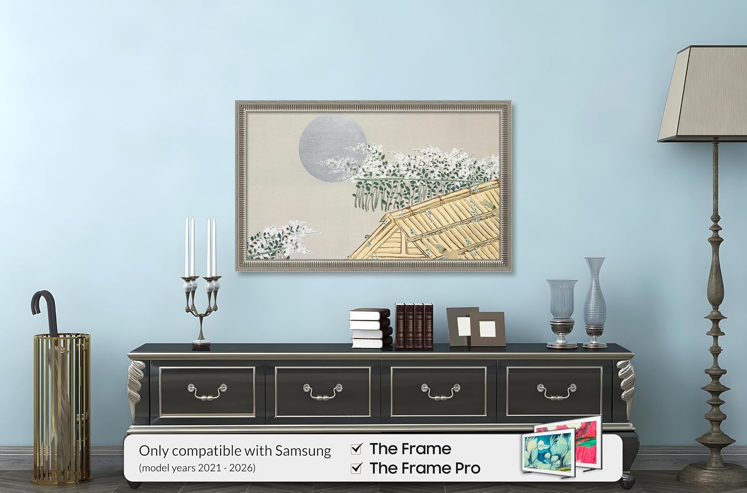 Empire Silver 50' Slim Deco TV Frame - Compatible ONLY with Samsung The Frame TVs (Fits 2021-2026, LS03A, LS03B, LS03C, LS03D, LS03FA)