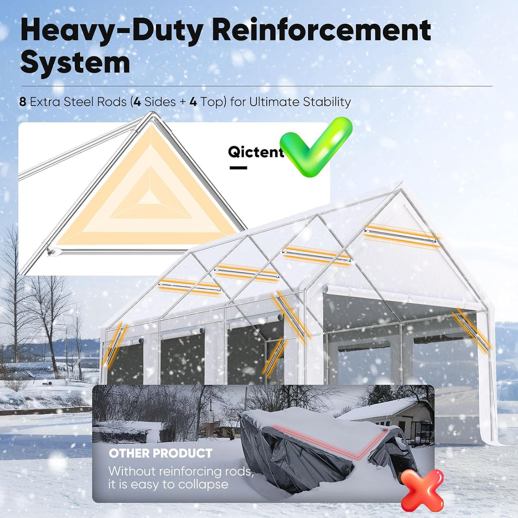 Quictent 10x20 ft Heavy Duty Carport Canopy, Waterproof Outdoor Shelter with Ultra-High Peak & Ventilation Windows, Portable Garage for Parking, Storage, Events & Wedding, Whtie