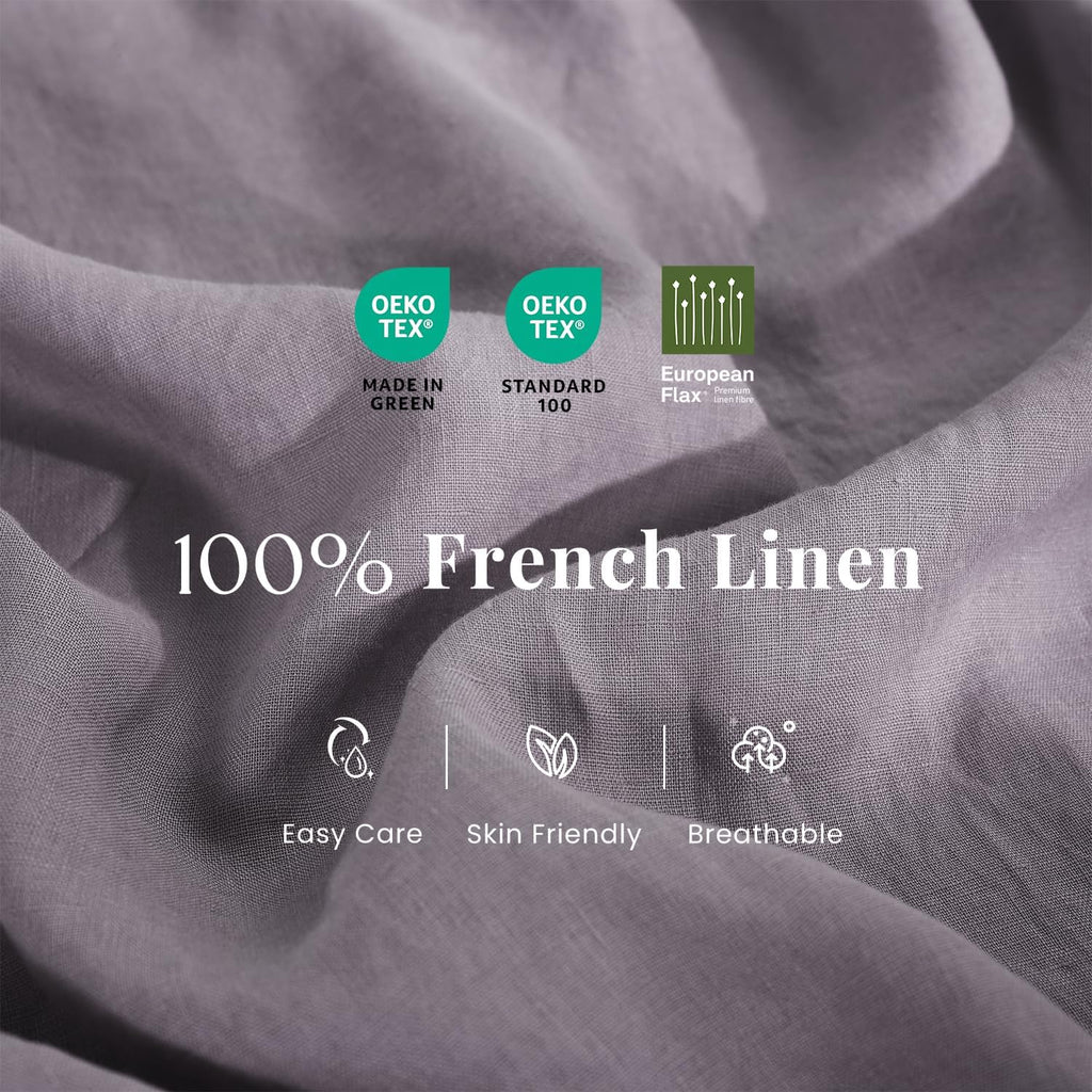 S VICTORY SYMBOL 100% Organic Linen Sheets Set King Size,Washed French Flax Bed Sheets 4 Pieces(2 Pillowcases,1 Fitted Sheet,1 Flat Sheet) 16inch Deep Pockt,Breathable,Dusty Purple