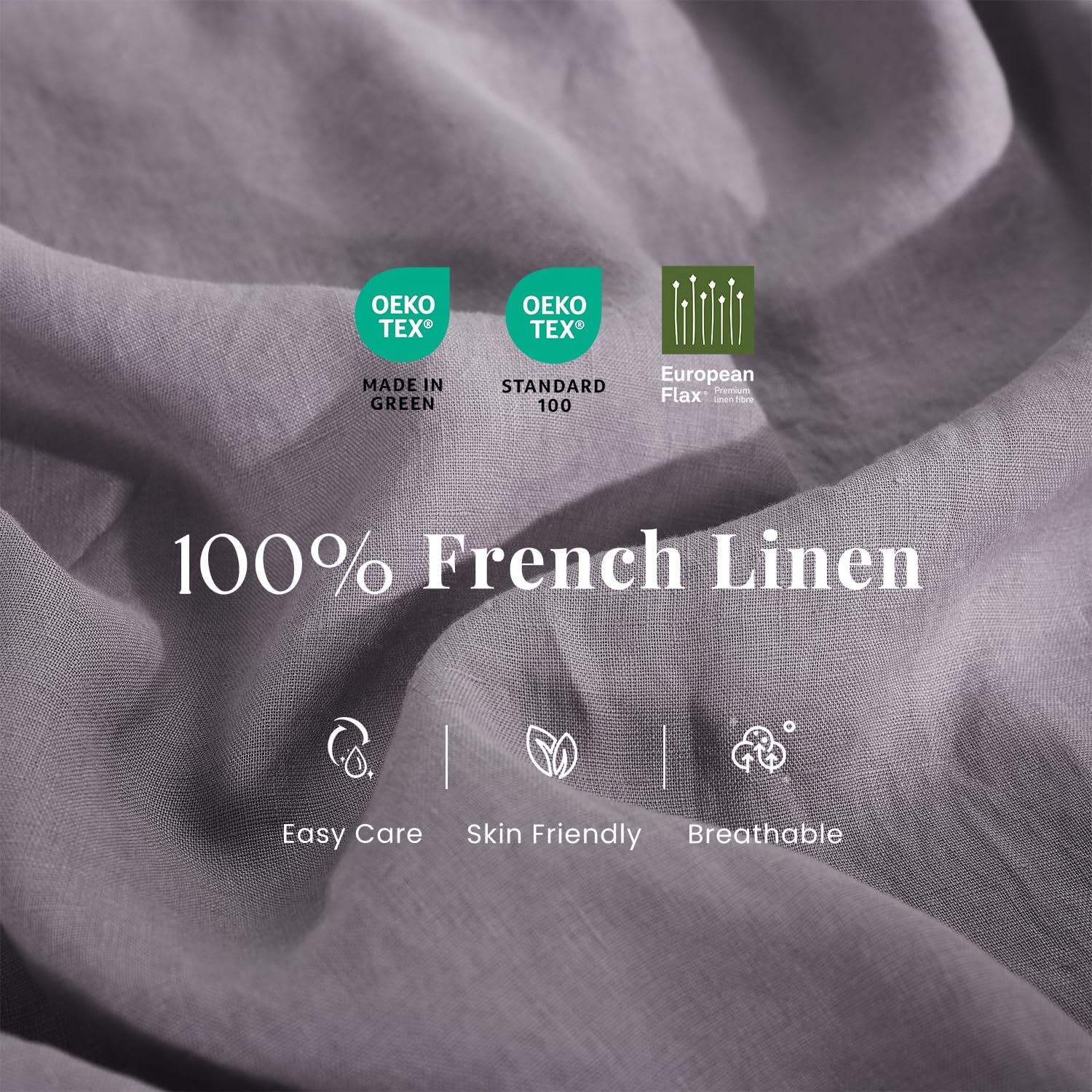 S VICTORY SYMBOL 100% Organic Linen Sheets Set King Size,Washed French Flax Bed Sheets 4 Pieces(2 Pillowcases,1 Fitted Sheet,1 Flat Sheet) 16inch Deep Pockt,Breathable,Dusty Purple