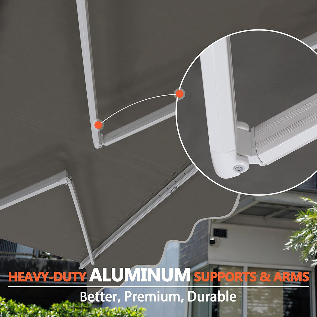VEIKOU 8 x 7ft Patio Retractable Awning, Awnings for Patio w/Adjustable Canopy, Manual Awning Sun Shade Window Door Shelter with Aluminum Frame for Deck, Garden, Gray