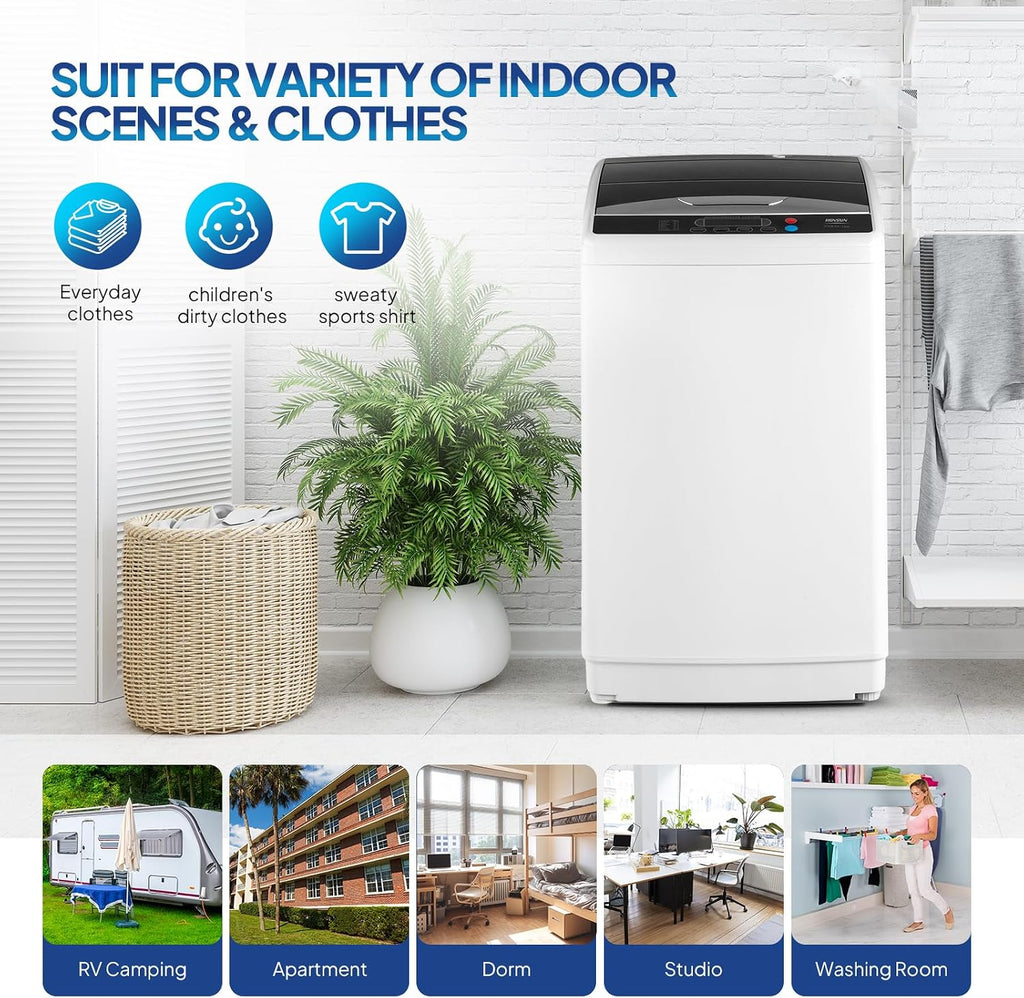 ROVSUN 25LBS Portable Washing Machine, Full-Automatic Electric Laundry Machine with Stainless Steel Drum, Compact Washer and Spin Dryer Combo with Drain Pump for Home, Apartment