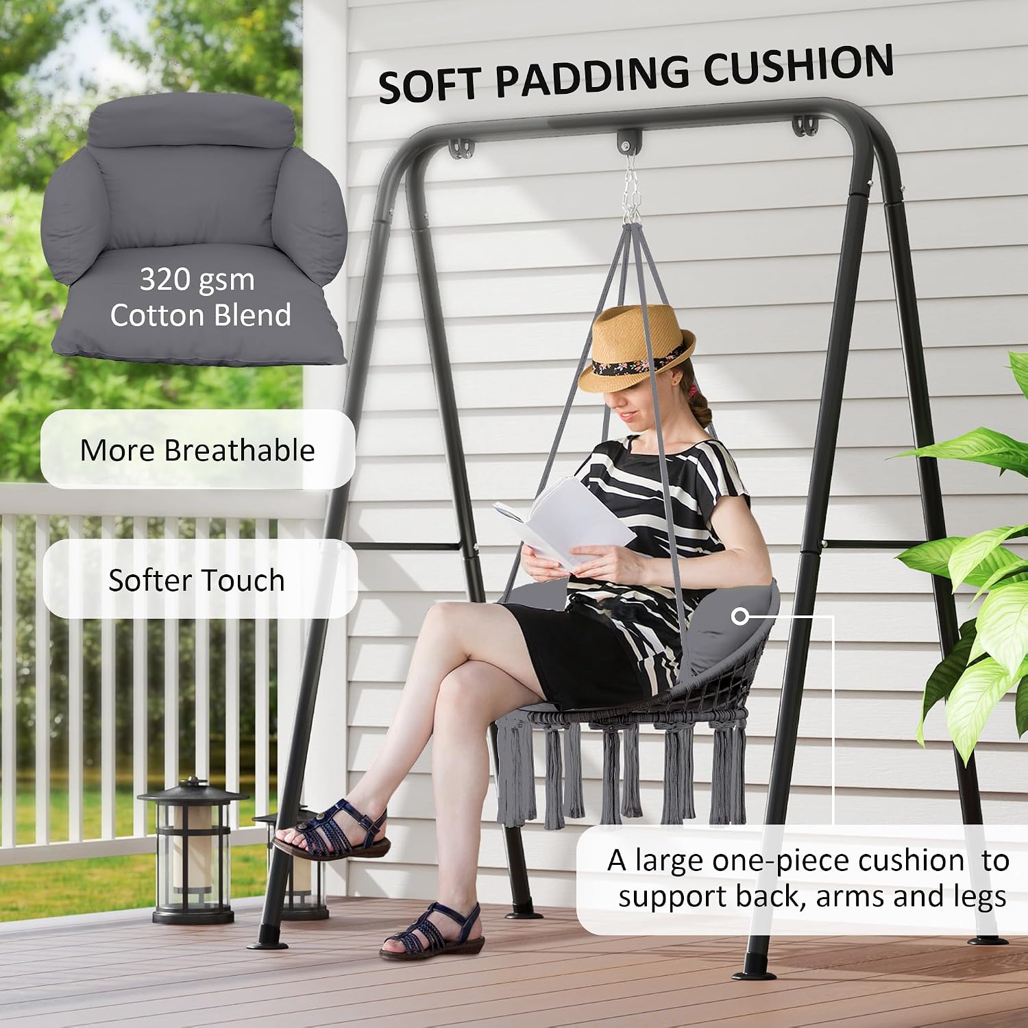 Dark Gray Hammock Hanging Swinging Chair, for Bedroom, Porch, Hanging Chair, Hammock Chair Swing Chair for Bedroom, Patio, Balcony,Swing Chair with Hanging, Chair for Bedroom Indoor Outdoor