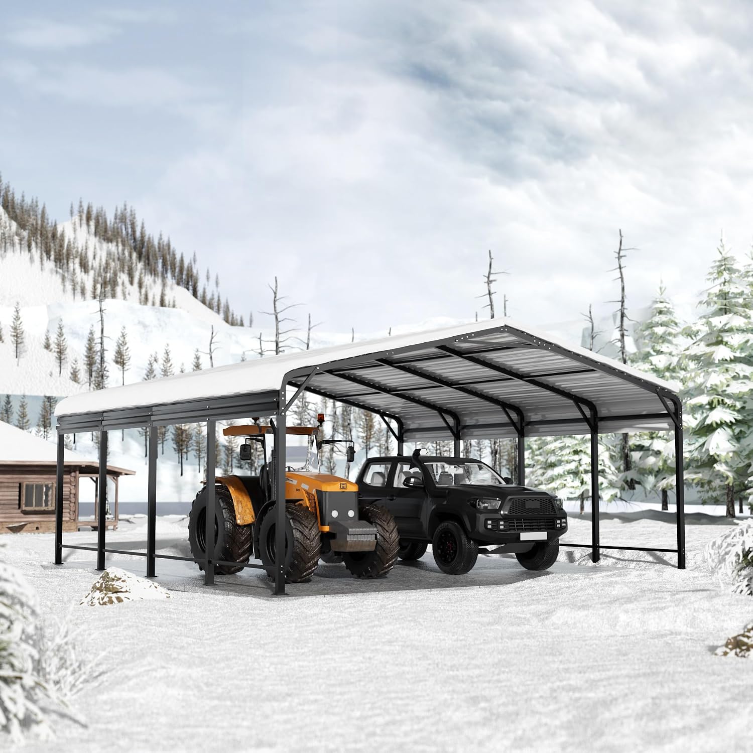 AirWire 20x20 FT Metal Carport with Heavy Duty Carport Canopy, Car Port with Reinforced Base and Five Canopy Beams, 2 Car Garage Shelter for Car, Boats and Truck