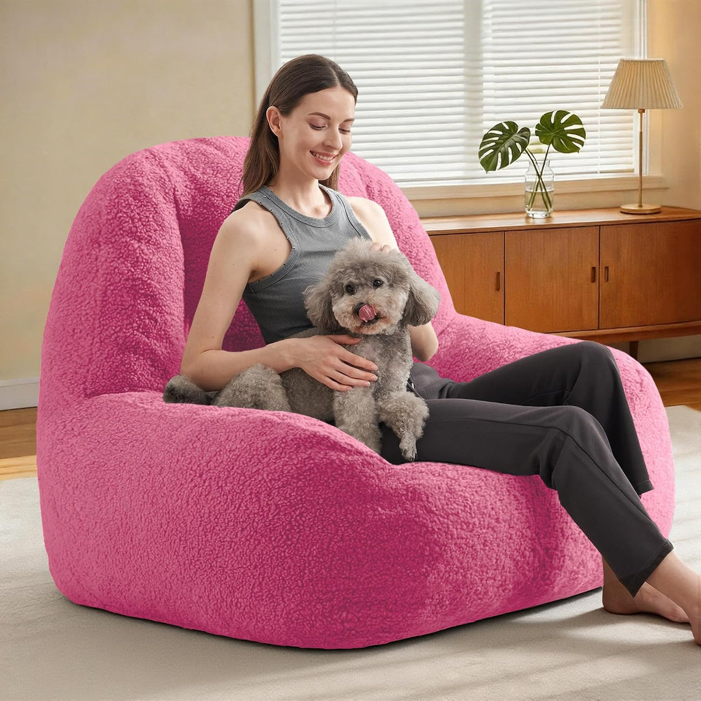 Homguava Bean Bag Chairs for Adults,Giant Beanbag Couch Adult Bean Bag Chair with Filler Included,Modern Lazy Sofa Comfy Chair for Living Room(Pink)