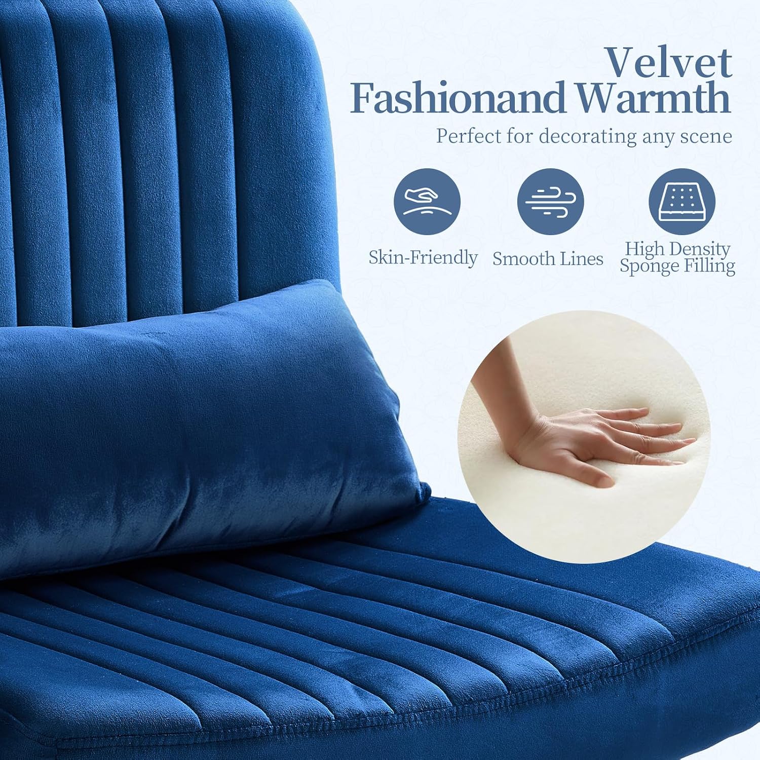 Warmiehomy Velvet Criss Cross Chair with Wheels, Cross Legged Office Chair, Comfy Desk Chair for Home Office, Ergonomic Computer Chair, Wide Seat Vanity Chair, for Adults, Royal Blue