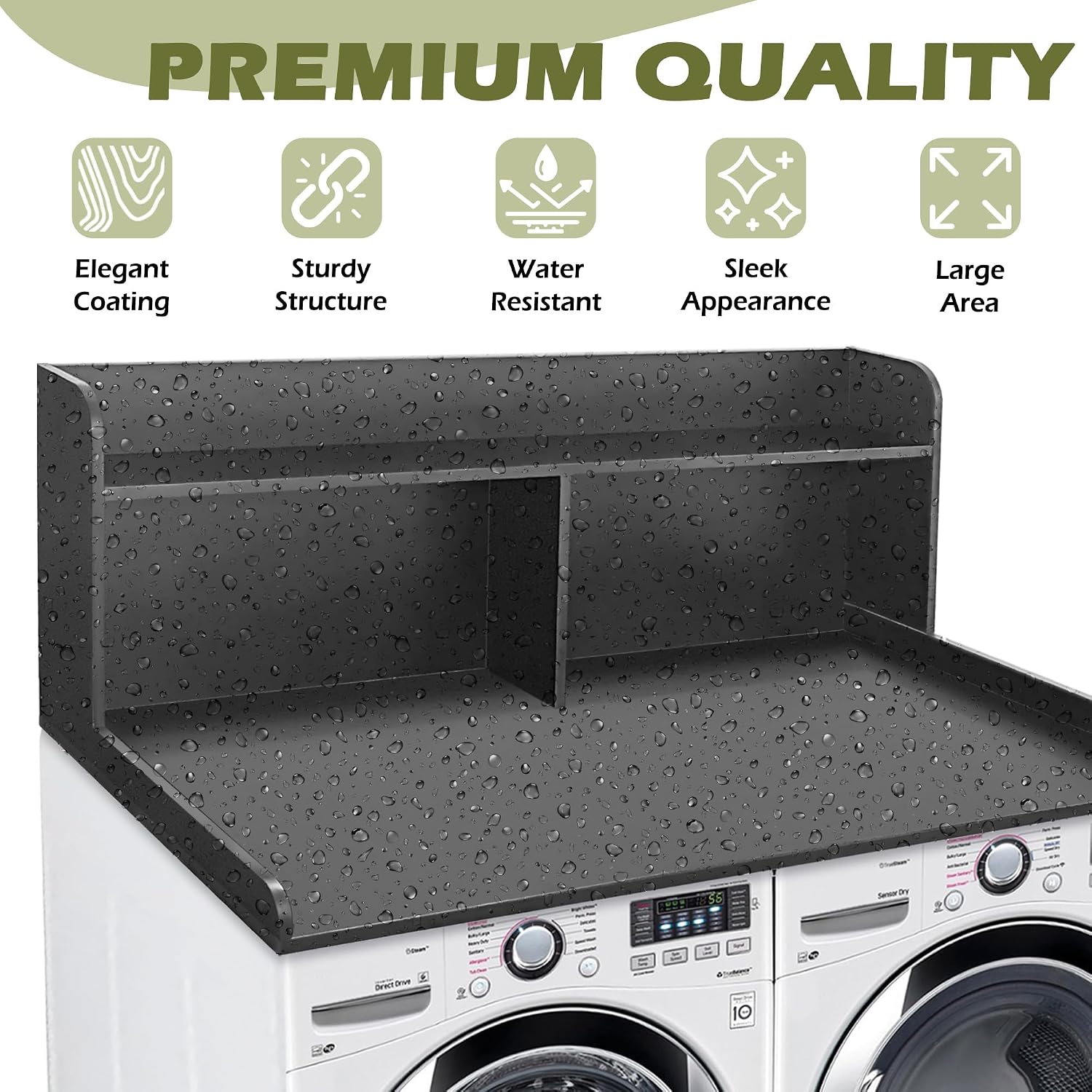 Royxen Laundry Countertop with 20' Shelf Universal Fit, Washer and Dryer Countertop with Storage Space, Black