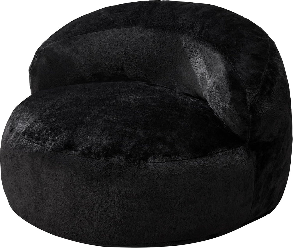 Hobestluk Bean Bag Chair Giant Bean Bag Chairs for Adults Big Bean Bag Chair with Memory Foam Filler Adults Large Beanbag with Faux Fur Cover for Bedroom(Plush Black,Oversize)