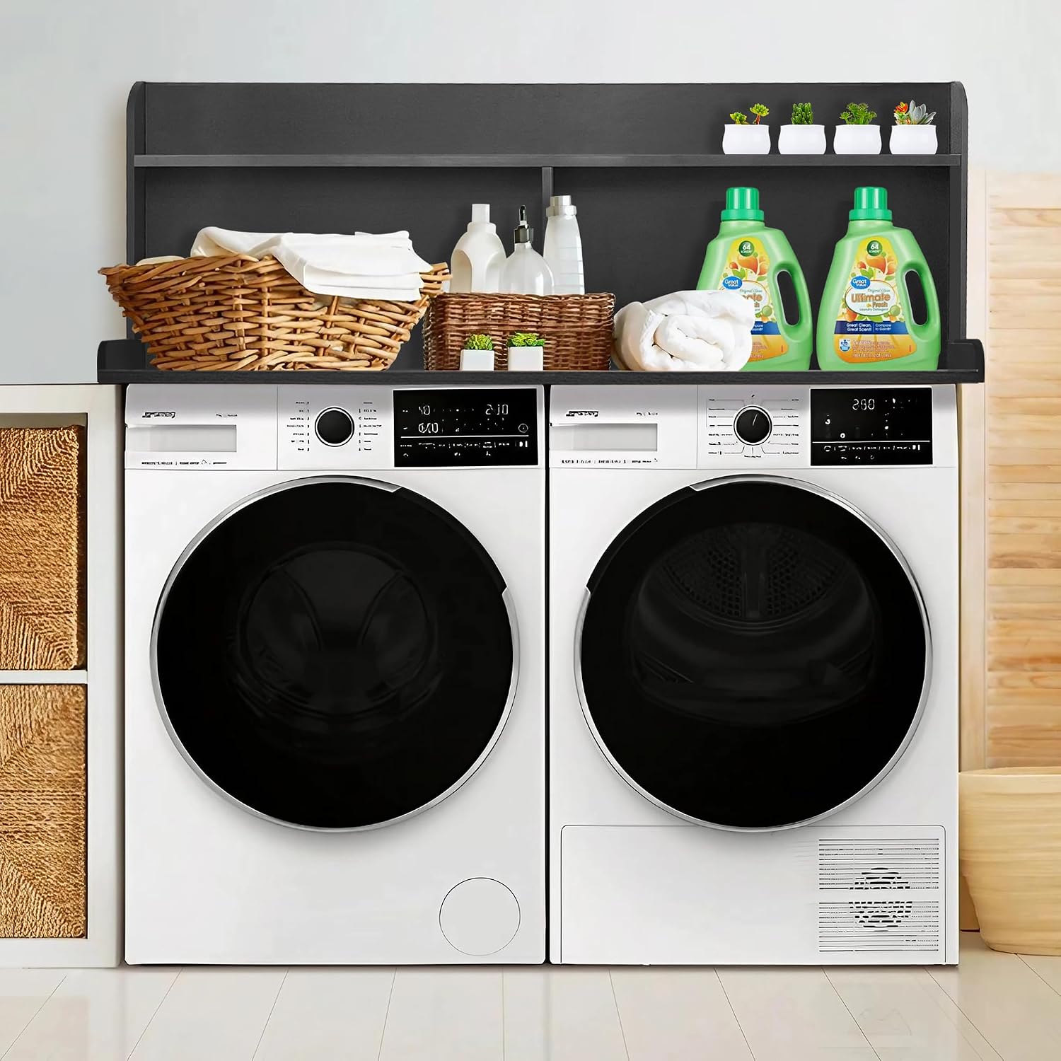 Royxen Laundry Countertop with 20' Shelf Universal Fit, Washer and Dryer Countertop with Storage Space, Black