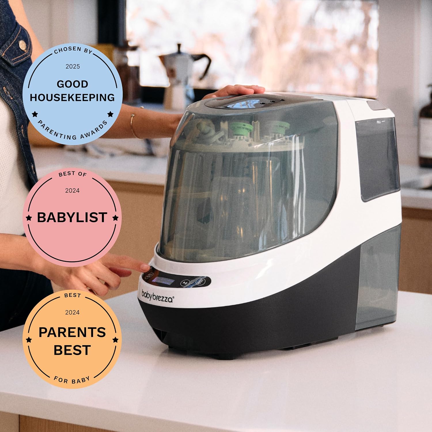 Baby Brezza Baby Bottle Washer Pro - Clinically Proven Better Cleaning - Washer, Sterilizer + Dryer In One Appliance for Essentials like Bottles + Pump Parts – Machine Replaces Brushes + Racks