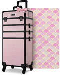BYOOTIQUE Rolling Makeup Case Large 4in1 Cosmetology Case on Wheels,Easy Access Cosmetic Organizer Travel Case for Makeup Artist Hairstylist,Art Deco Bloom