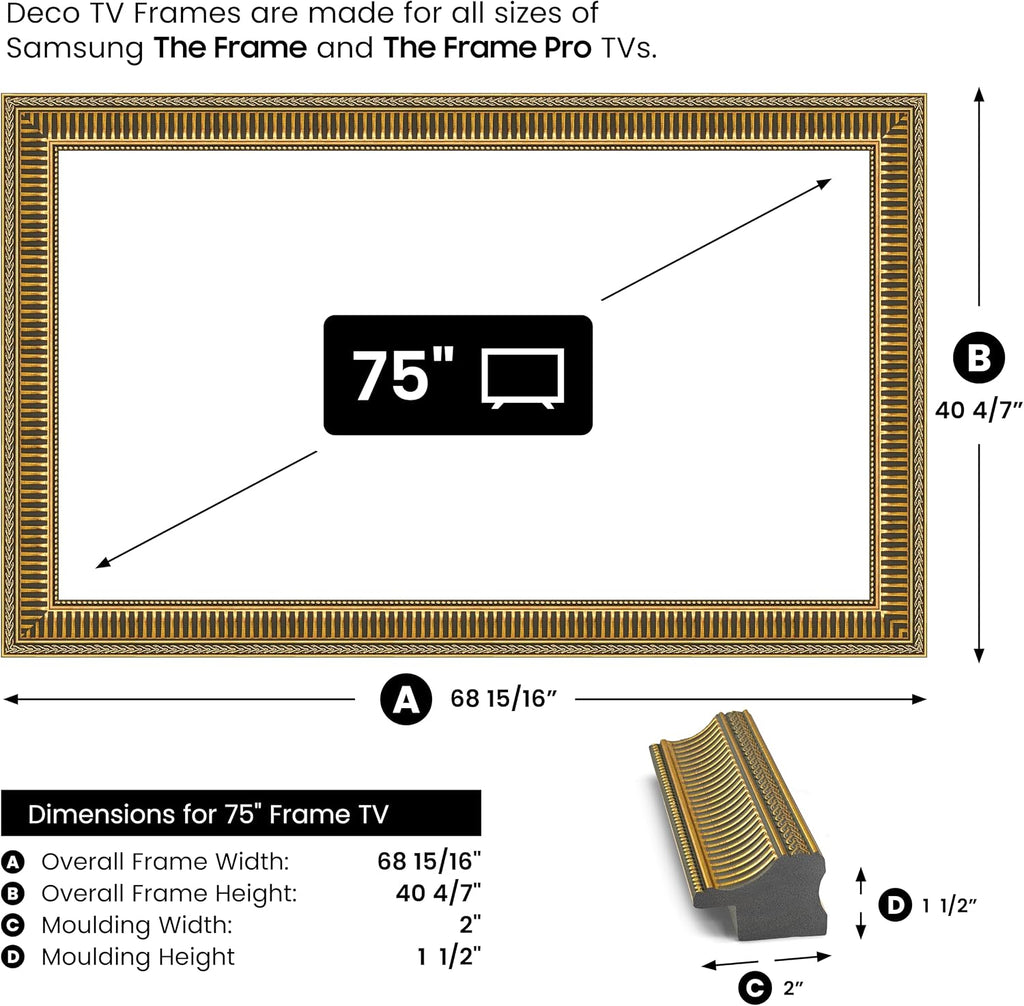 Empire Gold 75' Slim Deco TV Frame - Compatible ONLY with Samsung The Frame TV and Pro TVs (Fits 2021-2026, LS03A, LS03B,LS03C,LS03D,LS03FA,LS03FW)