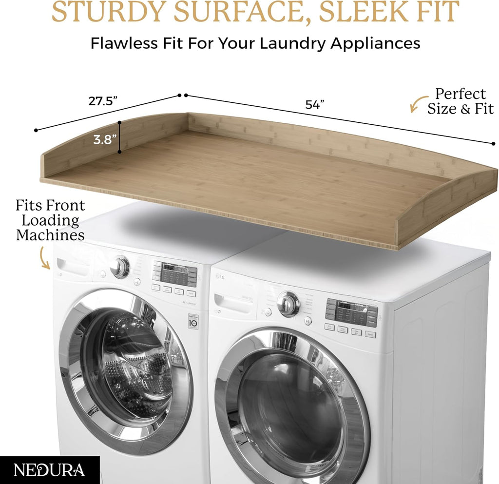 Nedura Washer Dryer Countertop w/Anti-Vibration Pads & Curved Edge Rails, Premium Bamboo Laundry Countertop, Washer Dryer Topper, Laundry Room Organization, Laundry Room Accessory - Driftwood