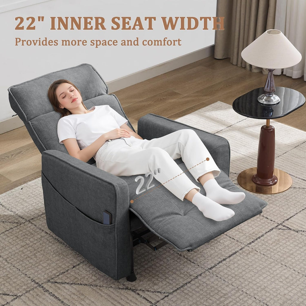 Korser Power Recliner Chair for Living Room, Electric Recliner Chairs for Adults, Comfy Recliners with Side Pockets & One-Touch Adjustment, Cashmere Reclining Chair for Reading, Bedroom, Lounge, Grey