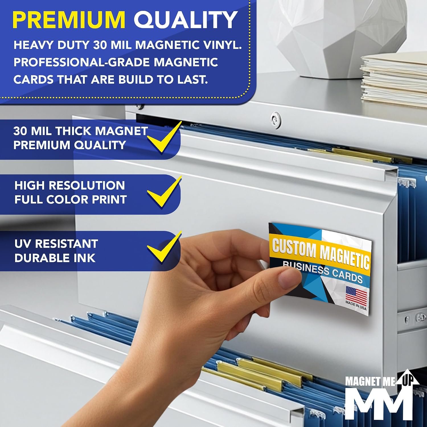 Magnet Me Up Customizable Business Card Magnets 4.125 x 2.5-1000 Pack Heavy-Duty 30 Mil Thick for Strong Hold- Personalized Magnet for Business, Networking, Advertising & Branding, Made in USA