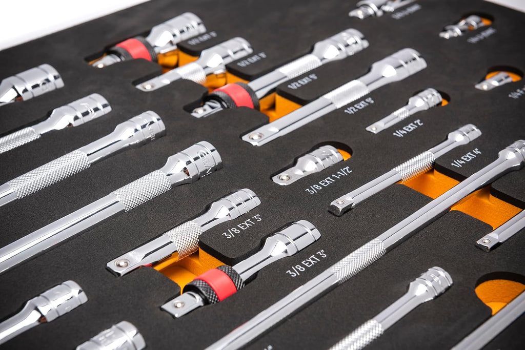 GEARWRENCH 29 Piece 1/4', 3/8', 1/2' Drive Chrome Tool Accessories Set with EVA Foam Tray - 86523