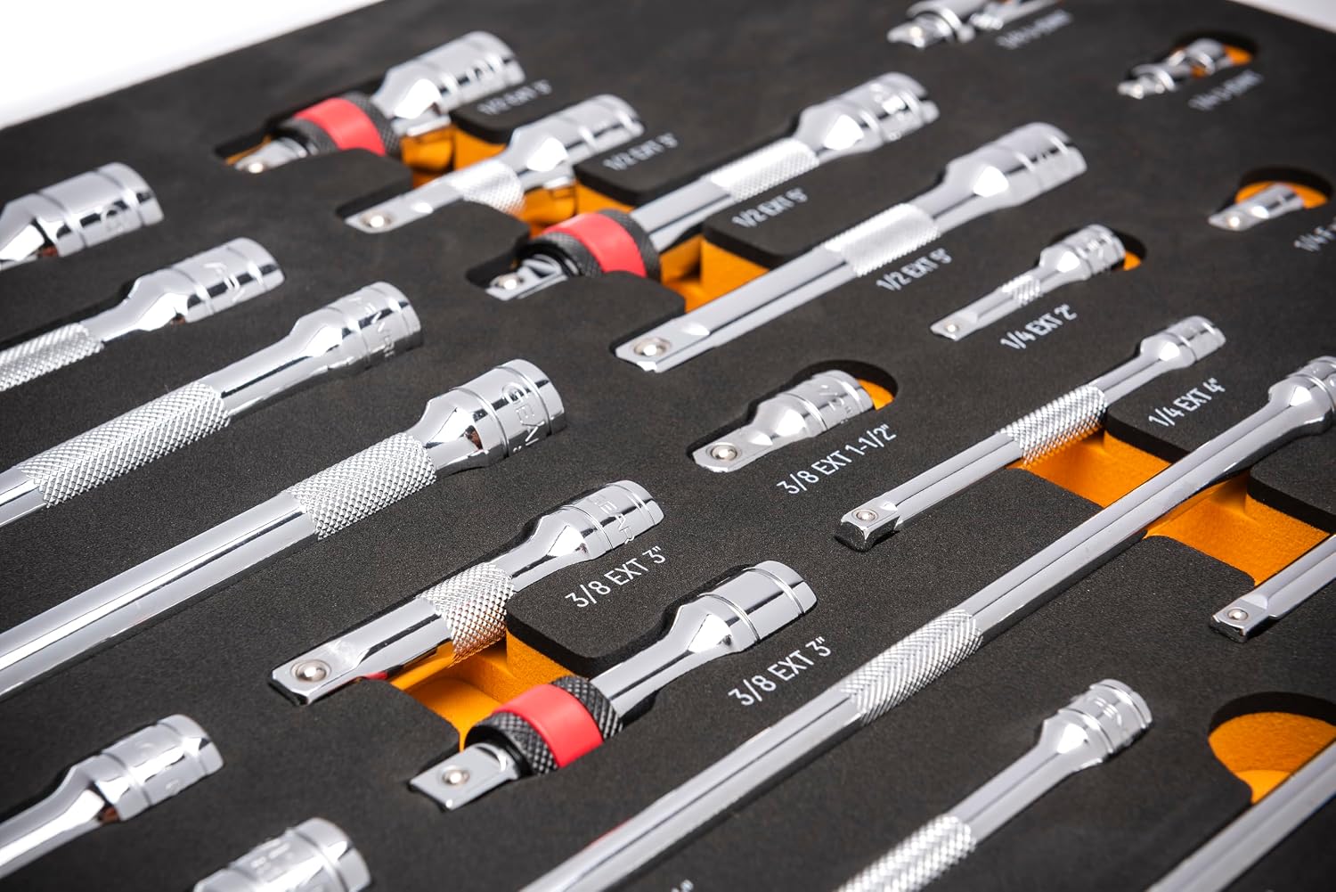 GEARWRENCH 29 Piece 1/4', 3/8', 1/2' Drive Chrome Tool Accessories Set with EVA Foam Tray - 86523