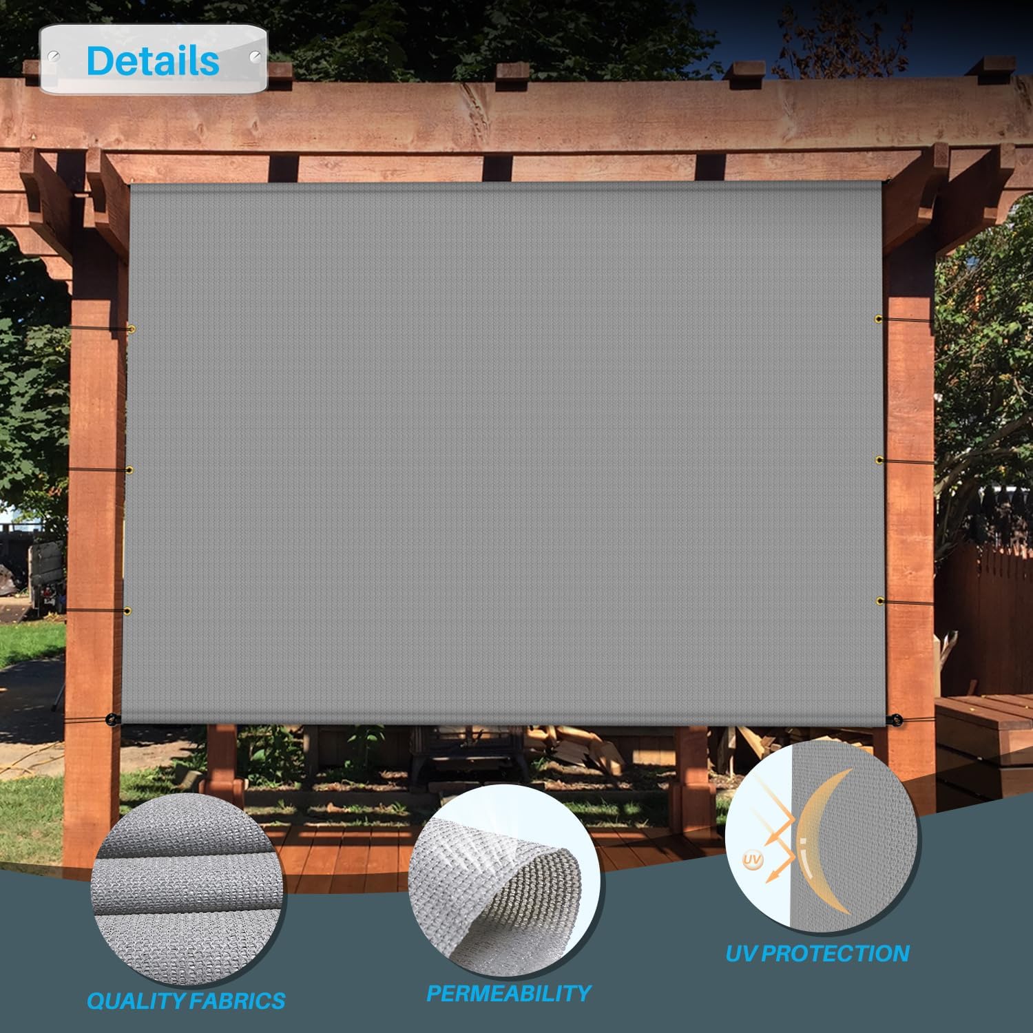 Patio 11' x 4' Pergola Cover Canopy Replacement Shade Cloth with Grommets Weighted Rods Outdoor Sun Shade Screen UV Block for Gazebo Backyard Deck Porch Balcony, Light Gray