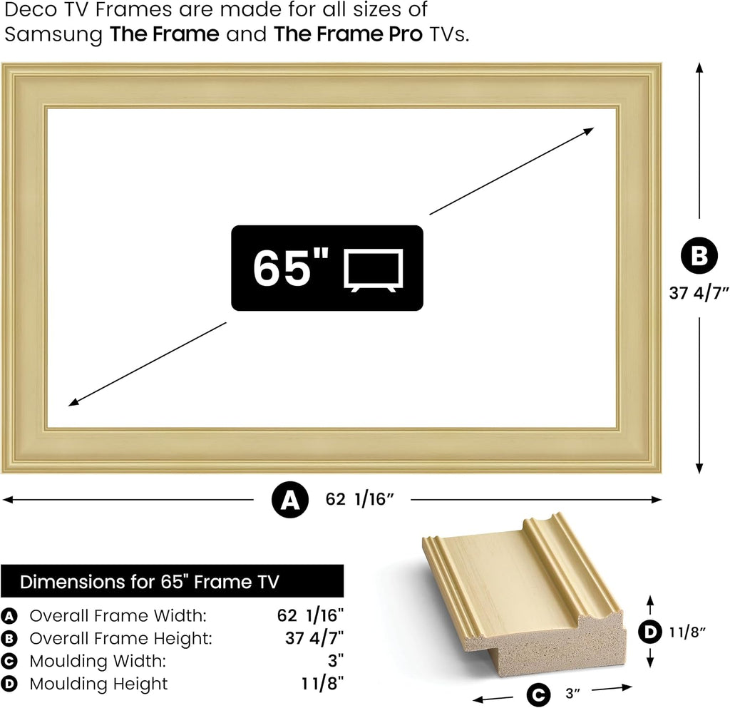 Antique White 65' Premiere Deco TV Frame - Compatible ONLY with Samsung The Frame TV and Pro TVs (Fits 2021-2026, LS03A, LS03B,LS03C,LS03D,LS03FA,LS03FW)